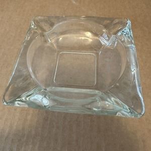 Vintage Square Clear Glass Ashtray Heavy 6” Pre-owned Retro 4 Corner HolderSlots
